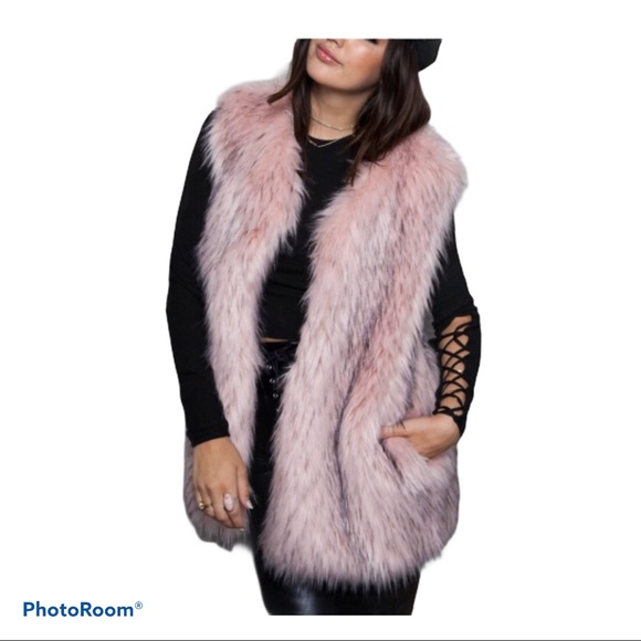 shaci Jackets & Blazers - Shaci Pink and Tipped Black - Faux Fur Vest